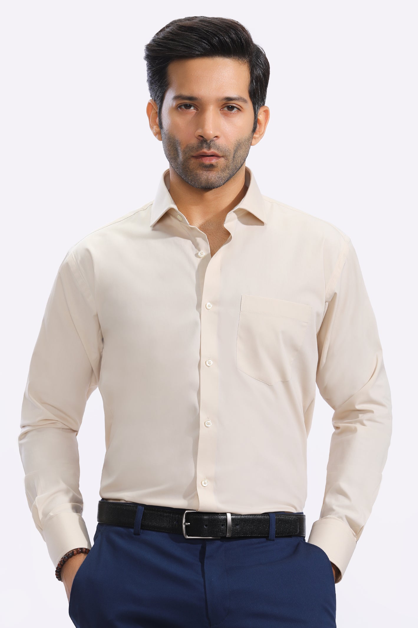 Beige Plain Formal ShirtSleep Shirts