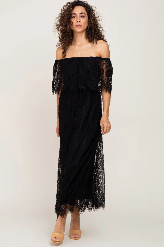 Black Lace Off Shoulder Maxi DressEthnic Dress