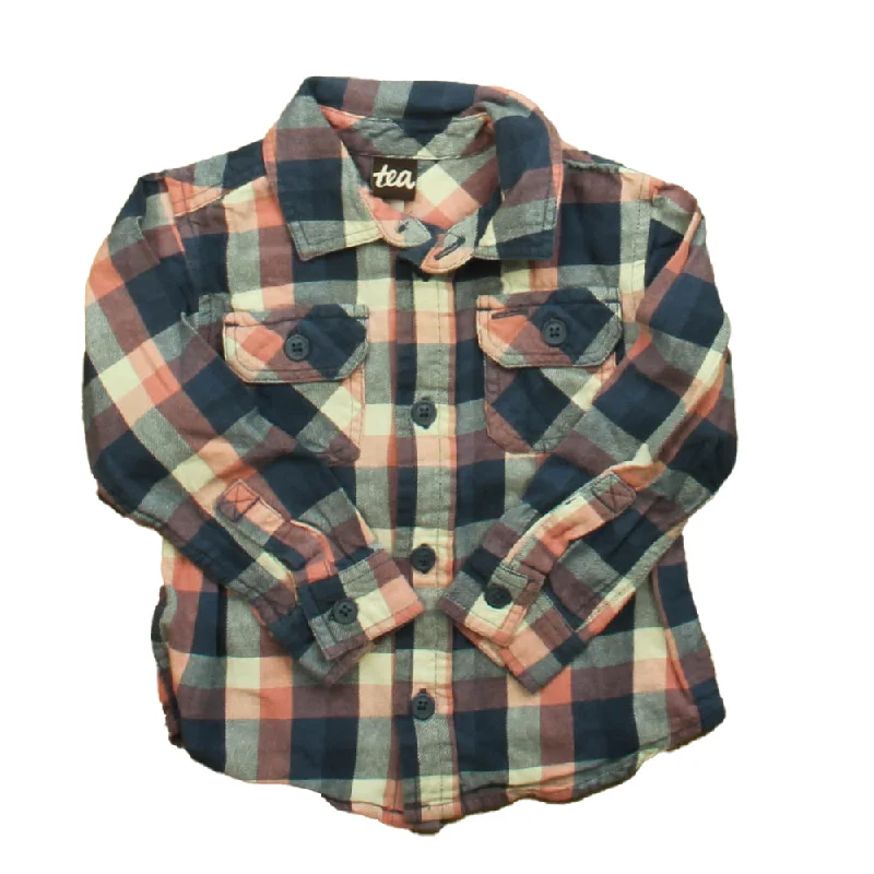 Tea Boys Blue | Coral Plaid Button Down Long Sleeve