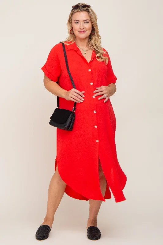 Red Button Down Hi Low Maternity Plus Maxi DressKaftan Dress