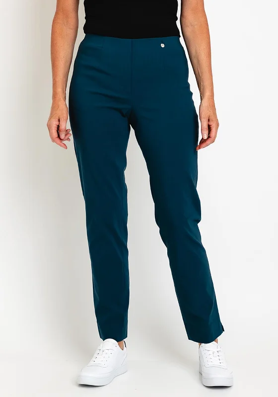 Robell Marie Full Length Slim Leg Trousers, Teal