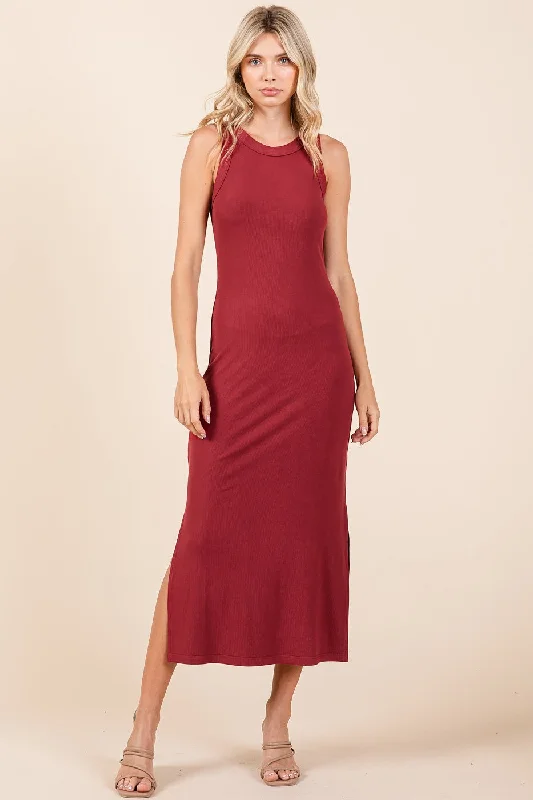 Compression hoodieBurgundy Ribbed Side Slit Tank Dress