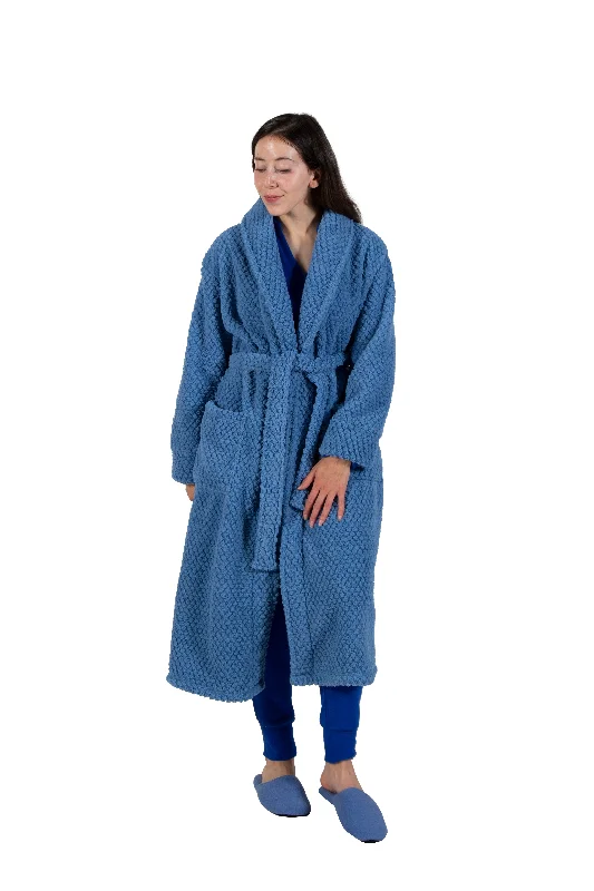 La Cera Honeycomb Textured Fleece Wrap Robe