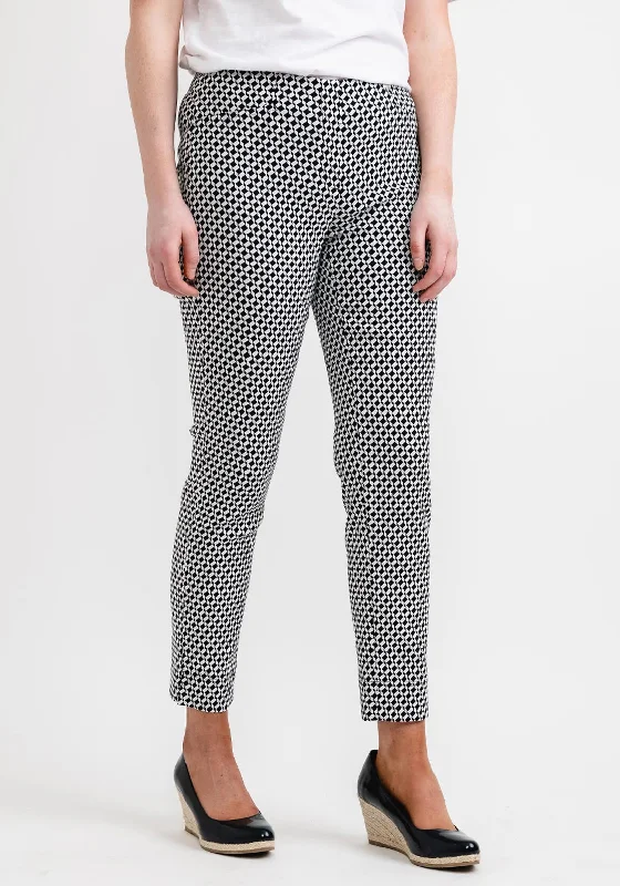 Robell Rose 09 Geo Print Turn Up Ankle Grazer Trousers, Black