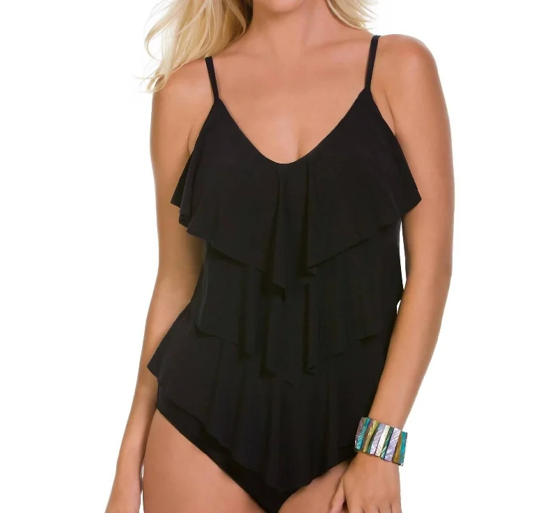 Mesh tankRita Triple Tier Tankini Top In Black