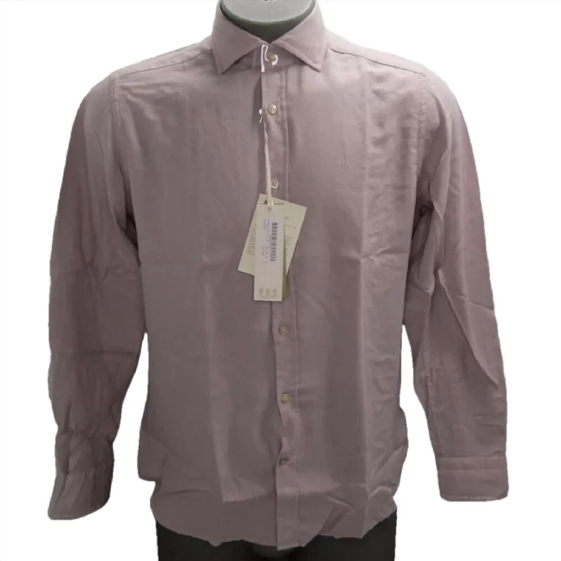 Men's Long Sleeve Collared Cotton Button Shirt In Light Pink