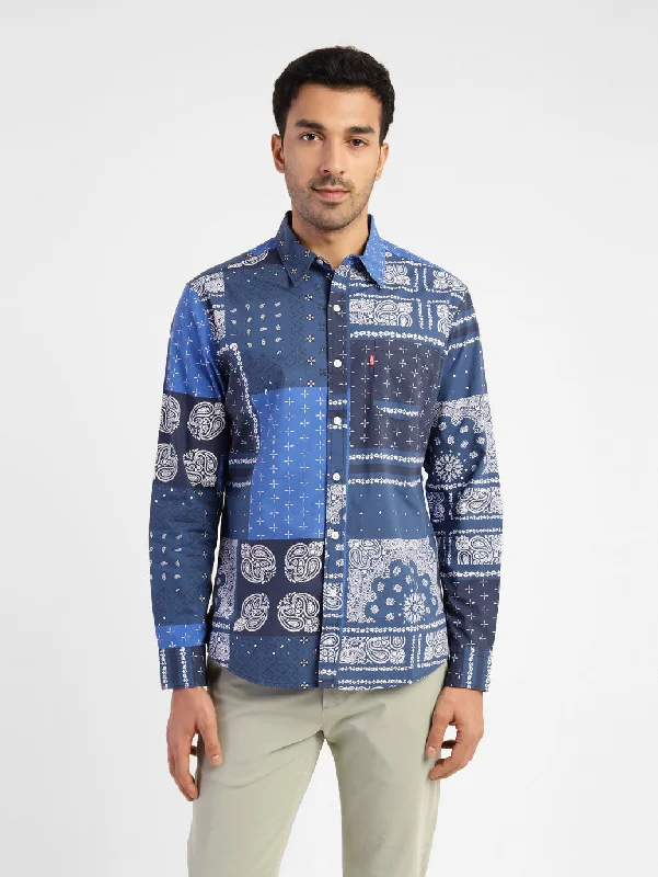 Men's Ethnic Motifs Slim Fit Shirt BlueSheer Shirts