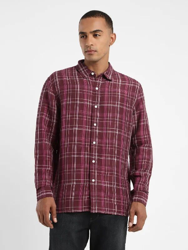 Men's Checkered Spread Collar Linen ShirtChambray Shirts