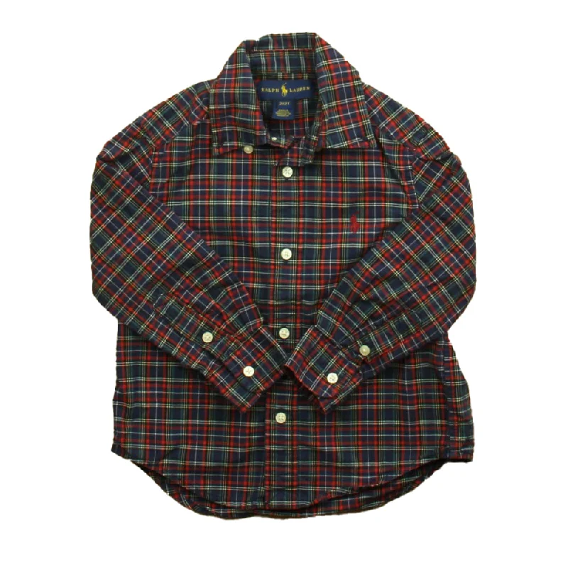 Ralph Lauren Boys Navy | Red Plaid Button Down Long Sleeve