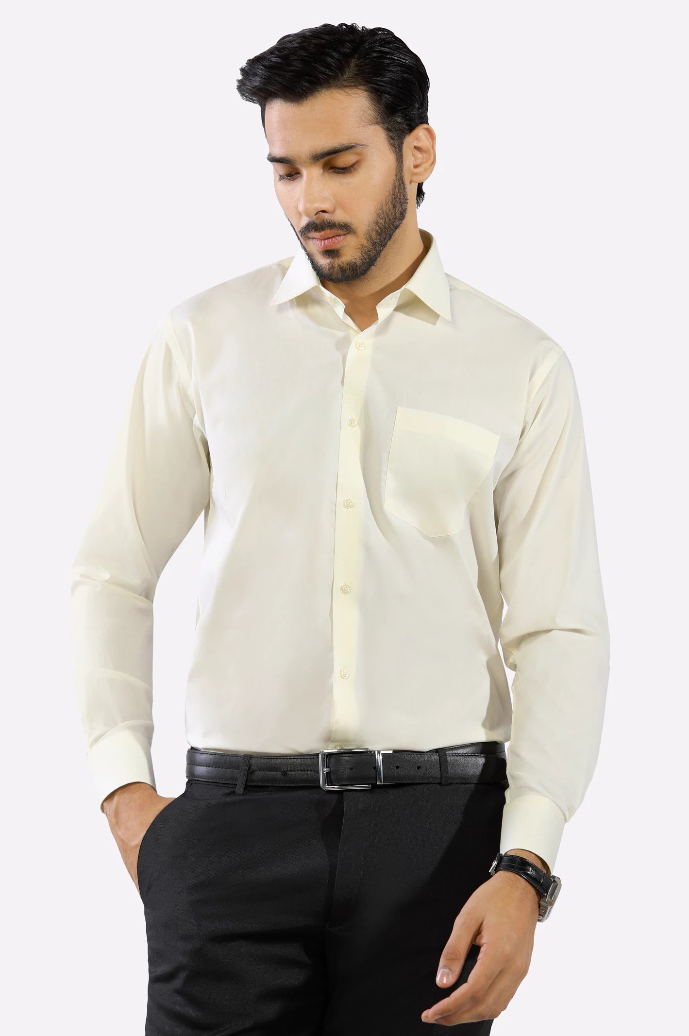 Cream Plain Formal ShirtStreetwear Shirts