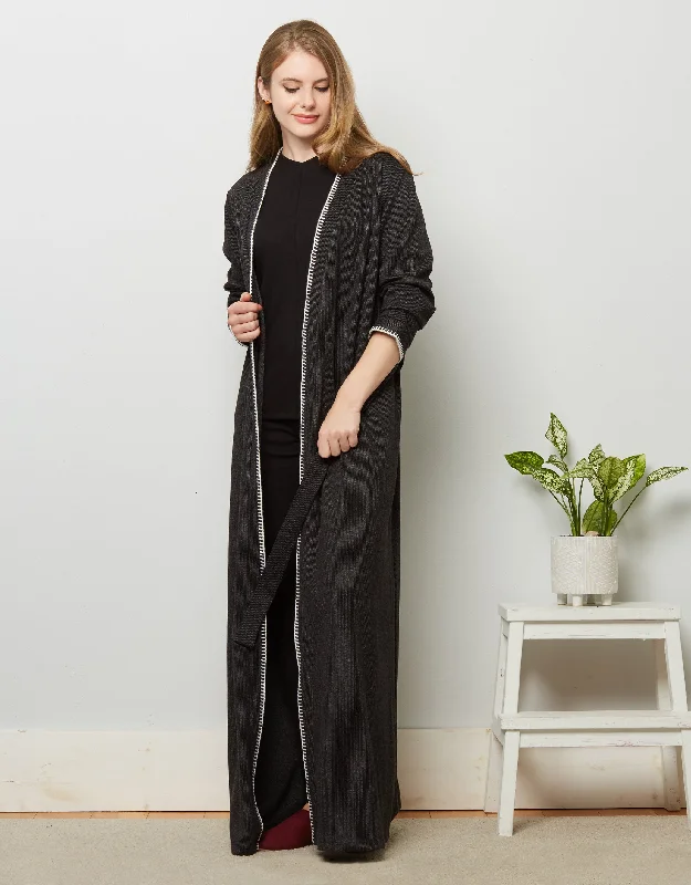 Brushed Pinstripe Wrap Robe with White Blanket Stitch