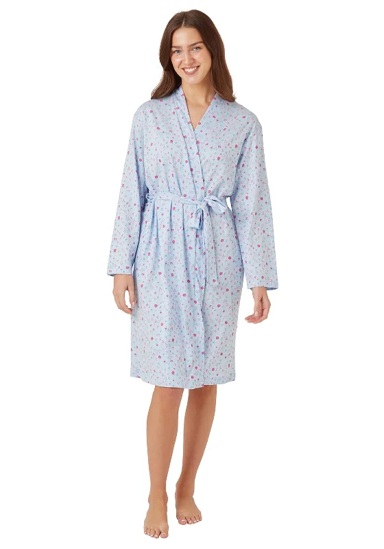 Indigo Sky Ditsy Floral Wrap Cotton Kimono Robe, Blue