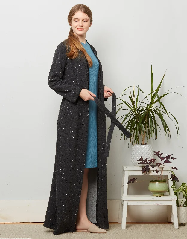 French Terry Heather Wrap Robe with Blanket Stitch Charcoal