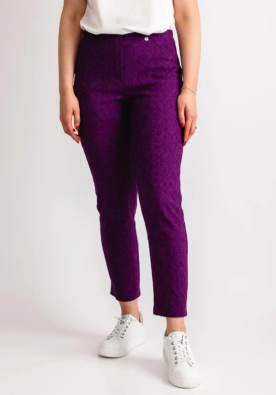 Robell Bella 09 Jacquard Slim Fit Trousers, Magenta Purple