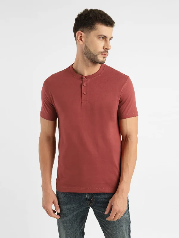 Men's Solid Henley T ShirtLeather-Paneled Shirts