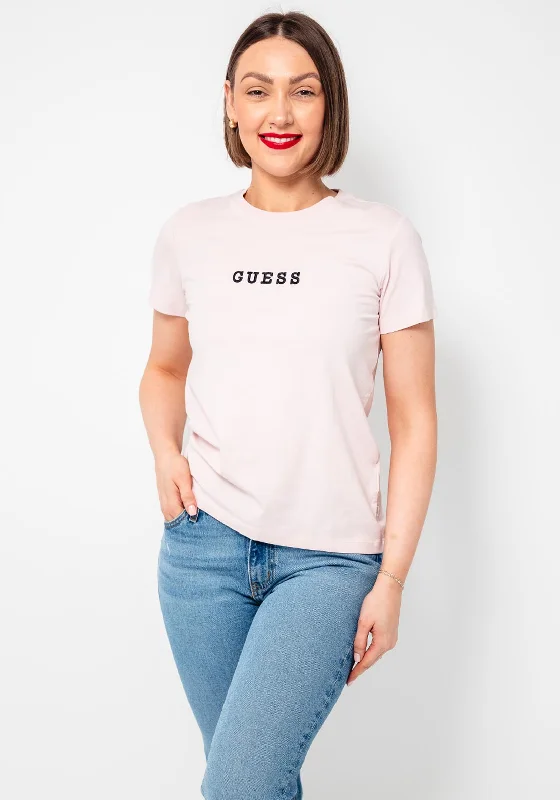 Guess Logo Embroidered T Shirt, PinkHiking Shirts