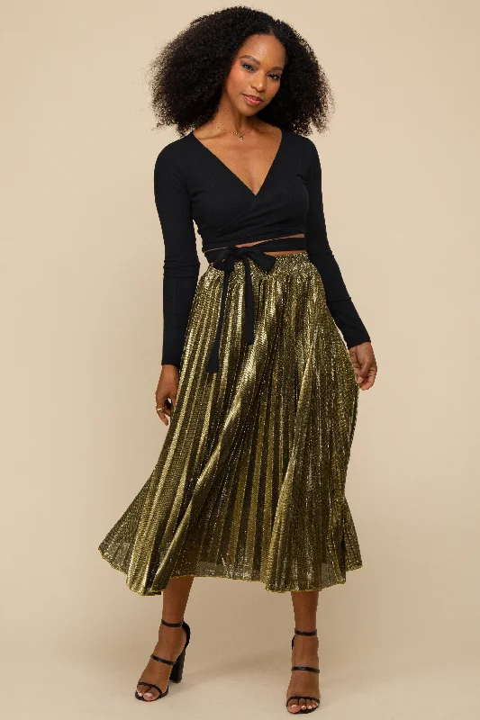 Vintage SkirtGold Accordion Glitter Pleat Maxi Skirt