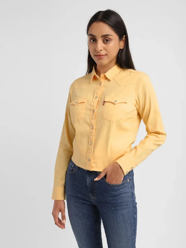 Women's Solid Spread Collar ShirtGlitter Shirts