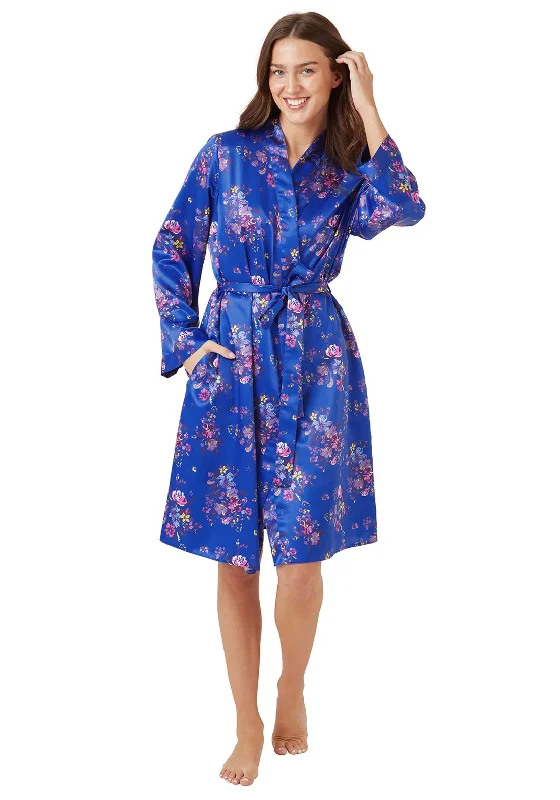 Indigo Sky Twilight Floral Satin Wrap Robe, Blue