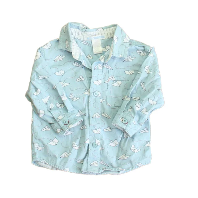 Janie and Jack Boys Blue | White Paper Airplanes Button Down Long Sleeve