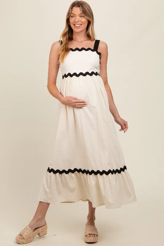 Cream Contrast Trim Maternity Maxi DressCrinoline Dress