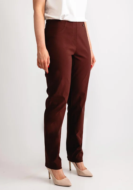 Robell Bella Full Length Stretch Trousers, Brown