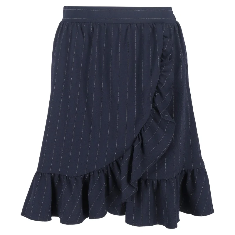 Midi SkirtGanni Striped Ruffled Mini Skirt in Navy Blue Polyester