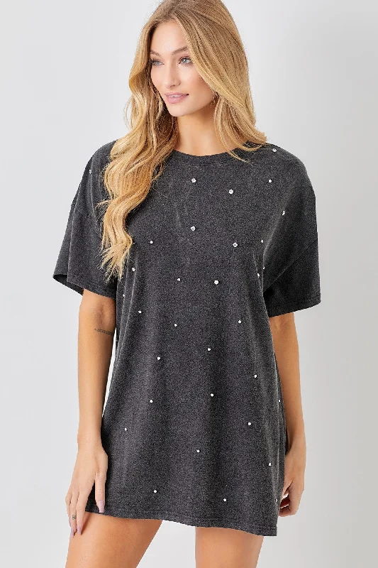 Black T-Shirt Dress With Rhinestone DetailWedding Dress