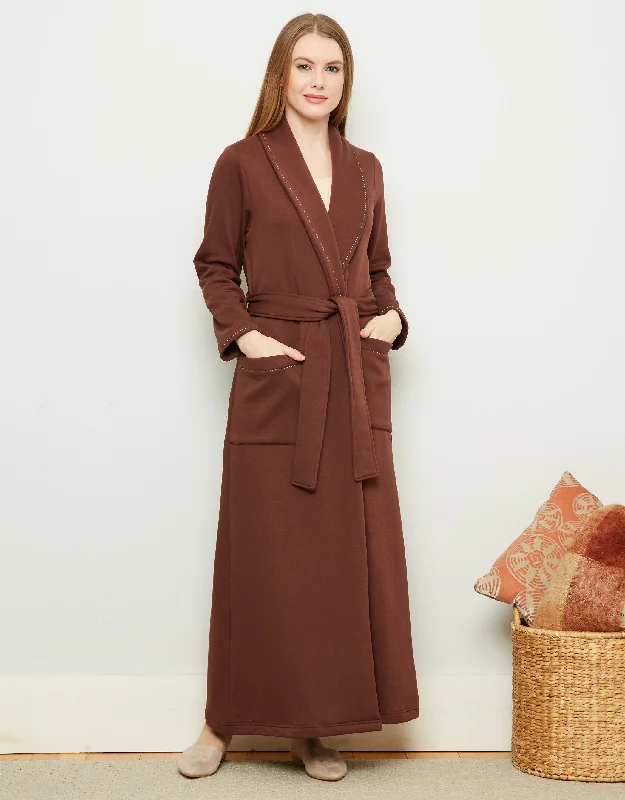 Plush Lined Belted Wrap Robe with Trapunto Stitching Warm Brunette