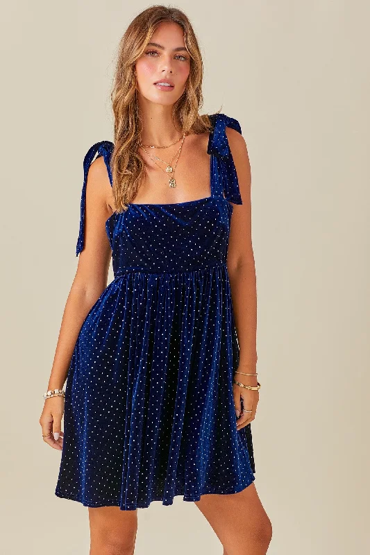 Navy Velour Sparkle Rhinestone DressSequin Dress