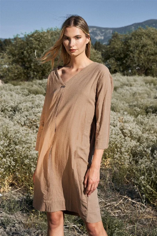 Desert Sun Umber Boho Solid Arabian Bisht-Inspired Shirt Dress /4-2Bridal Dress