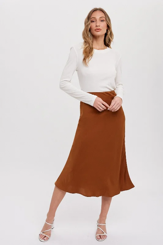 Designer SkirtCamel Satin Midi Skirt