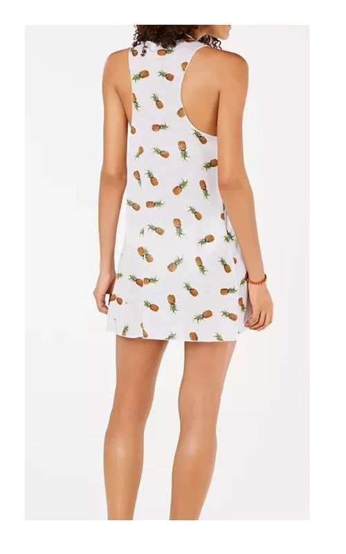 Outdoor teeMiken Women's Pineapple-Print Tank Dress Swim Cover-Up, White, XS