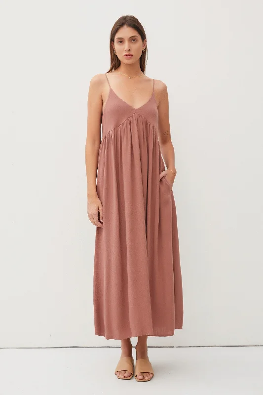 Mocha V-Neck Sleeveless Midi DressUtility Dress