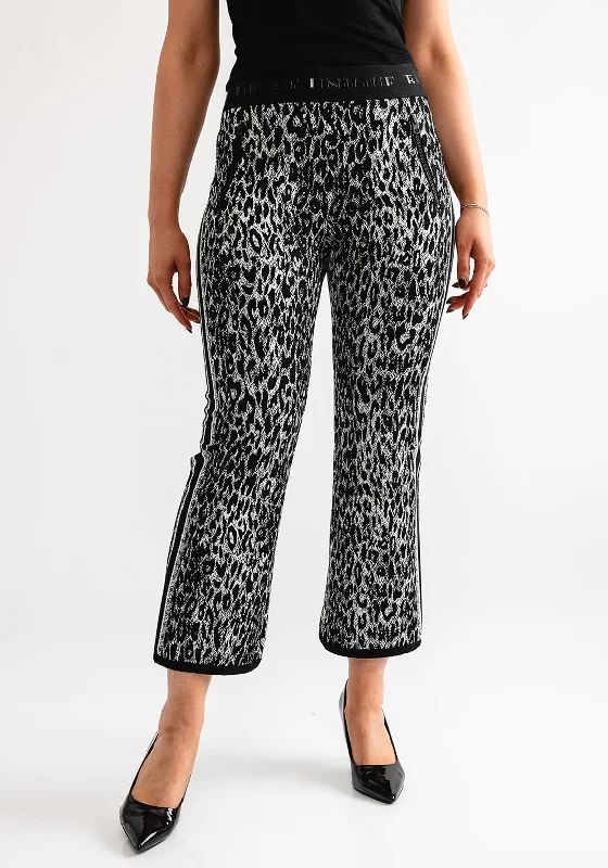 Robell Joella Leopard Knit Straight Leg Trousers, Black