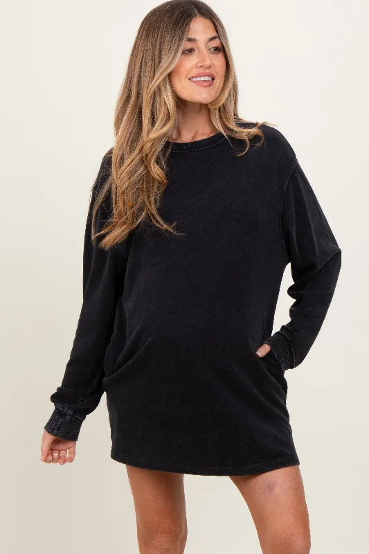 Black Long Sleeve Oversized Sweatshirt Maternity Mini Dress