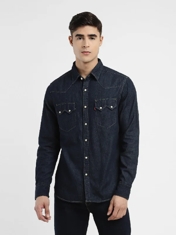 Men's Solid Blue Collar ShirtStudded Shirts