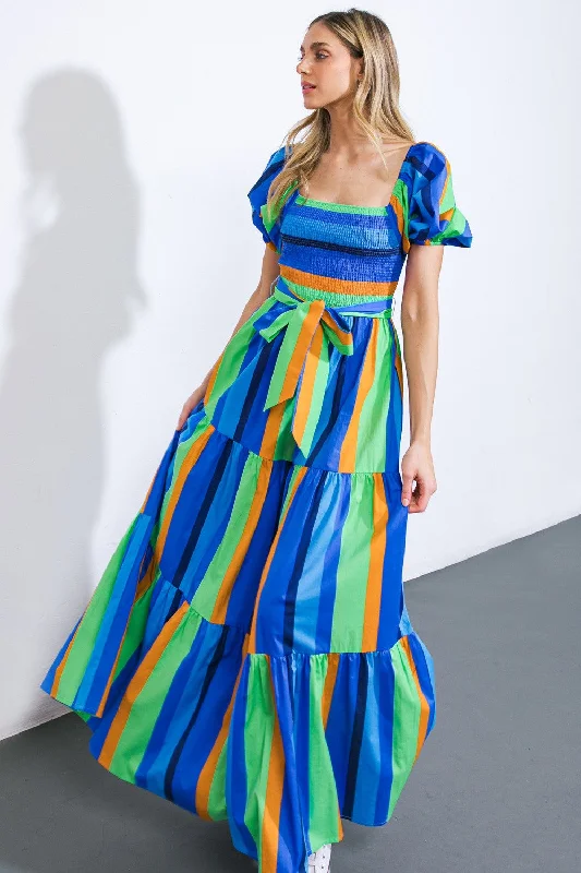 Blue Multi Stripe Maxi DressVictorian Dress