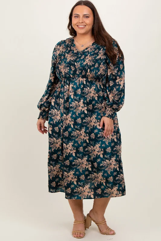 Dark Teal Floral Plus Midi DressThermal Dress