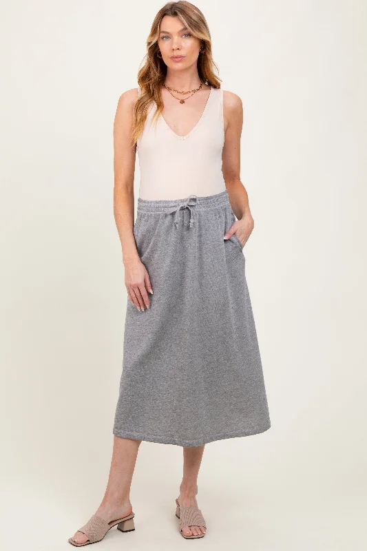 Golf SkirtHeather Grey Terry Drawstring Maternity Midi Skirt