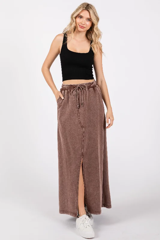 Hoop SkirtBrown Terry Drawstring Midi Skirt