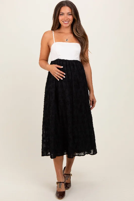 Black Colorblock Lace Maternity Maxi DressMilitary Dress