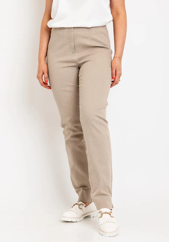 Robell Marie Stretch Full Length Slim Leg Trousers, Beige