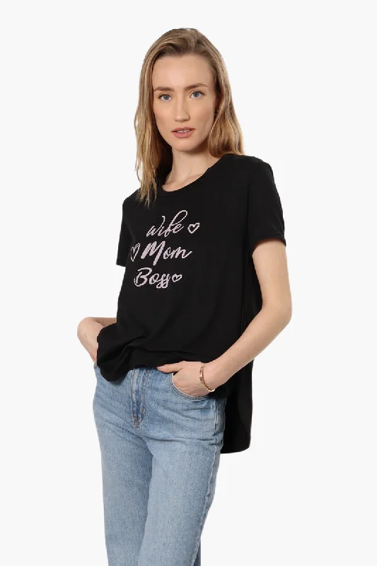 Magazine Mom Printed High Low Tee - BlackFrench Terry T-Shirts