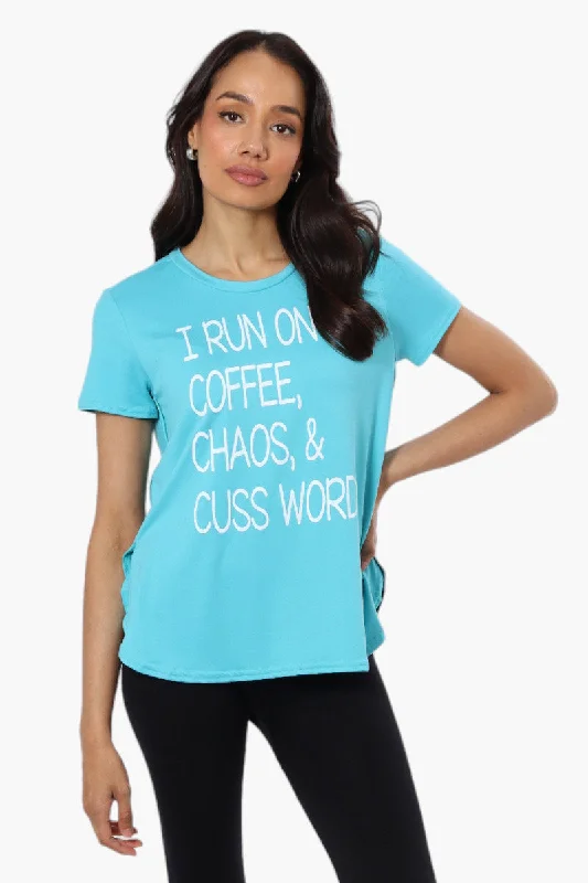 Magazine Coffee And Choas Print Tee - BlueCrewneck T-Shirts