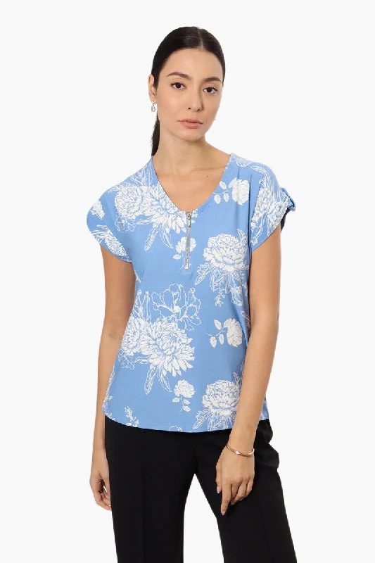 Beechers Brook Floral Front Zip Tee - BlueMetallic T-Shirts