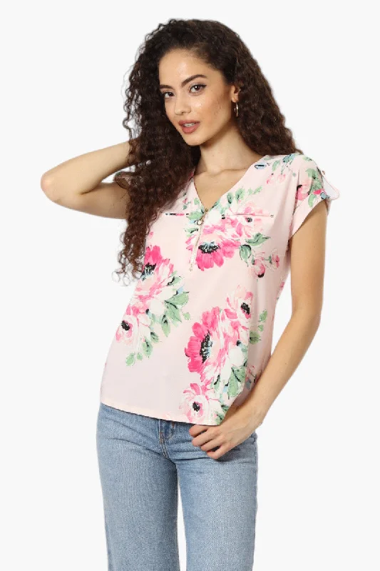 Beechers Brook Floral Half Zip Tee - PinkCropped T-Shirts