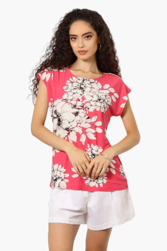 Impress Floral Cap Sleeve Tee - PinkStudded T-Shirts