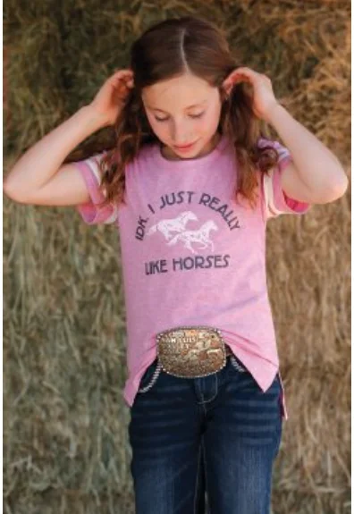 Cinch Girls Heather Pink Horse Graphic TeeRuffled T-Shirts