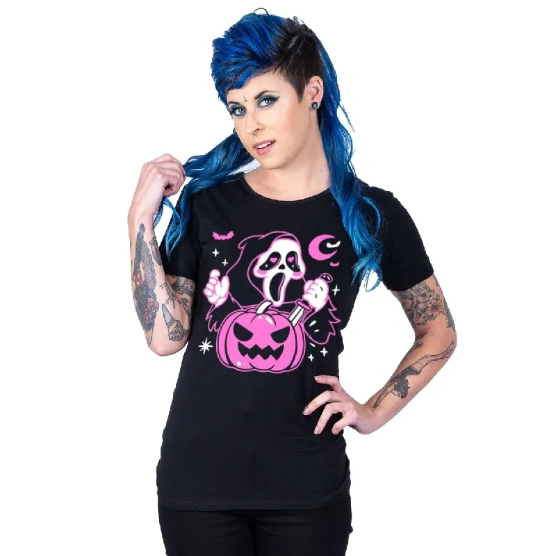 Cute Ghostface Pumpkin Graphic TeeHigh-Fashion T-Shirts